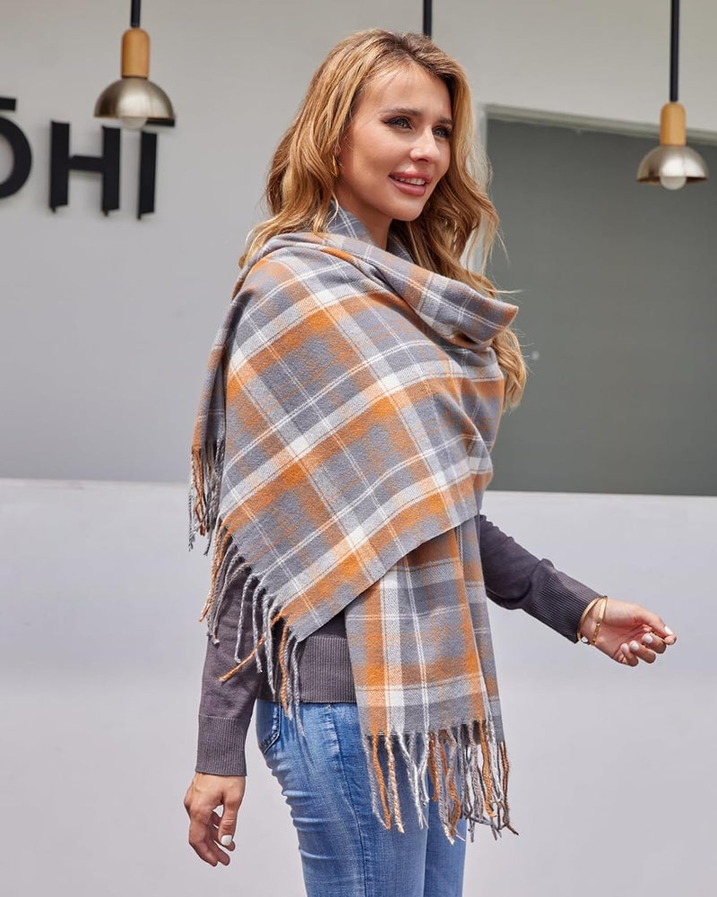 Fuinloth Women's Large Plaid Scarf Fashion Long Shawl Wrap for Winter Warm Lightweight - Image 5